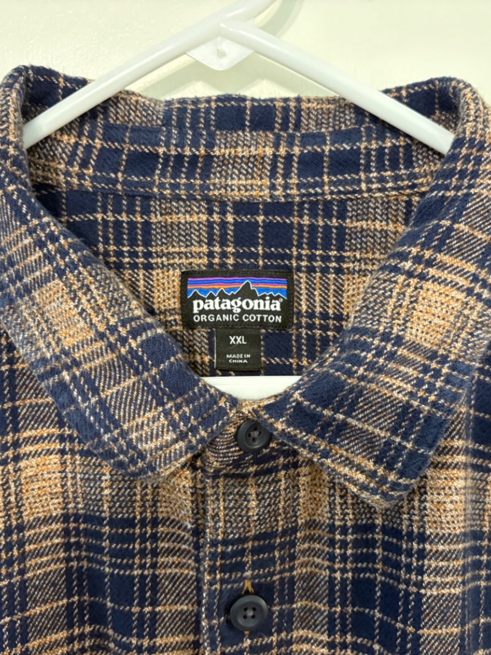 Patagonia #53947 Men's Blue/Tan Plaid Fjord Flannel Button-Front Shirt XXL/2XL - Picture 3 of 11